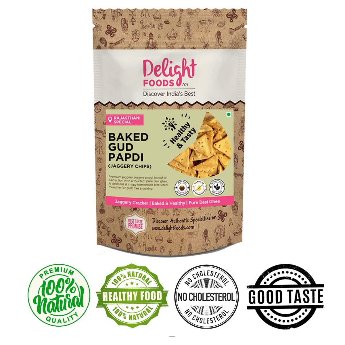Delight Foods Baked Gud Papdi (Chips) with Sesame 300g | Healthy Diet Snacks | Jaggery Chips | Rajasthan Namkeen | Desi Ghee| No Preservatives FROM INDIA(SAM) - View 2 of 4