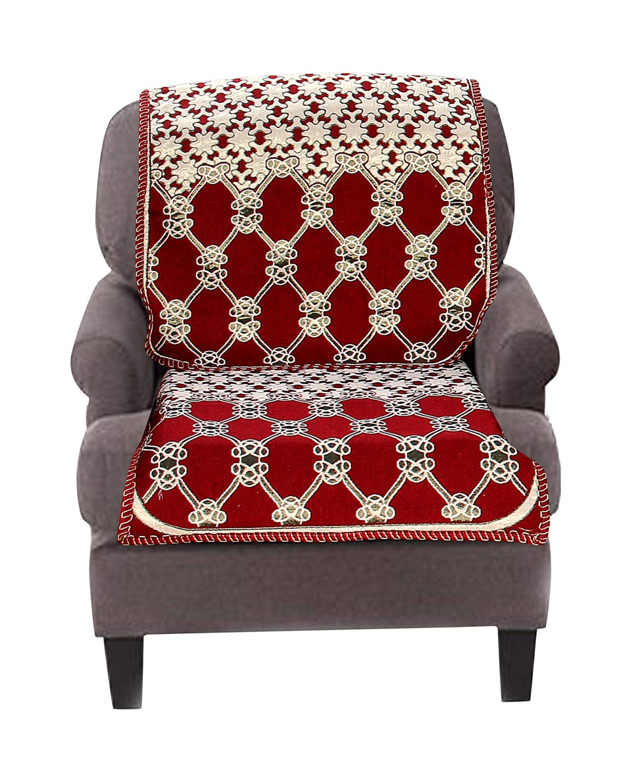 Nendle Cotton Abstract Sofa Covers (Maroon, 2 Long Pieces) Set of 3 Seater - View 2 of 5