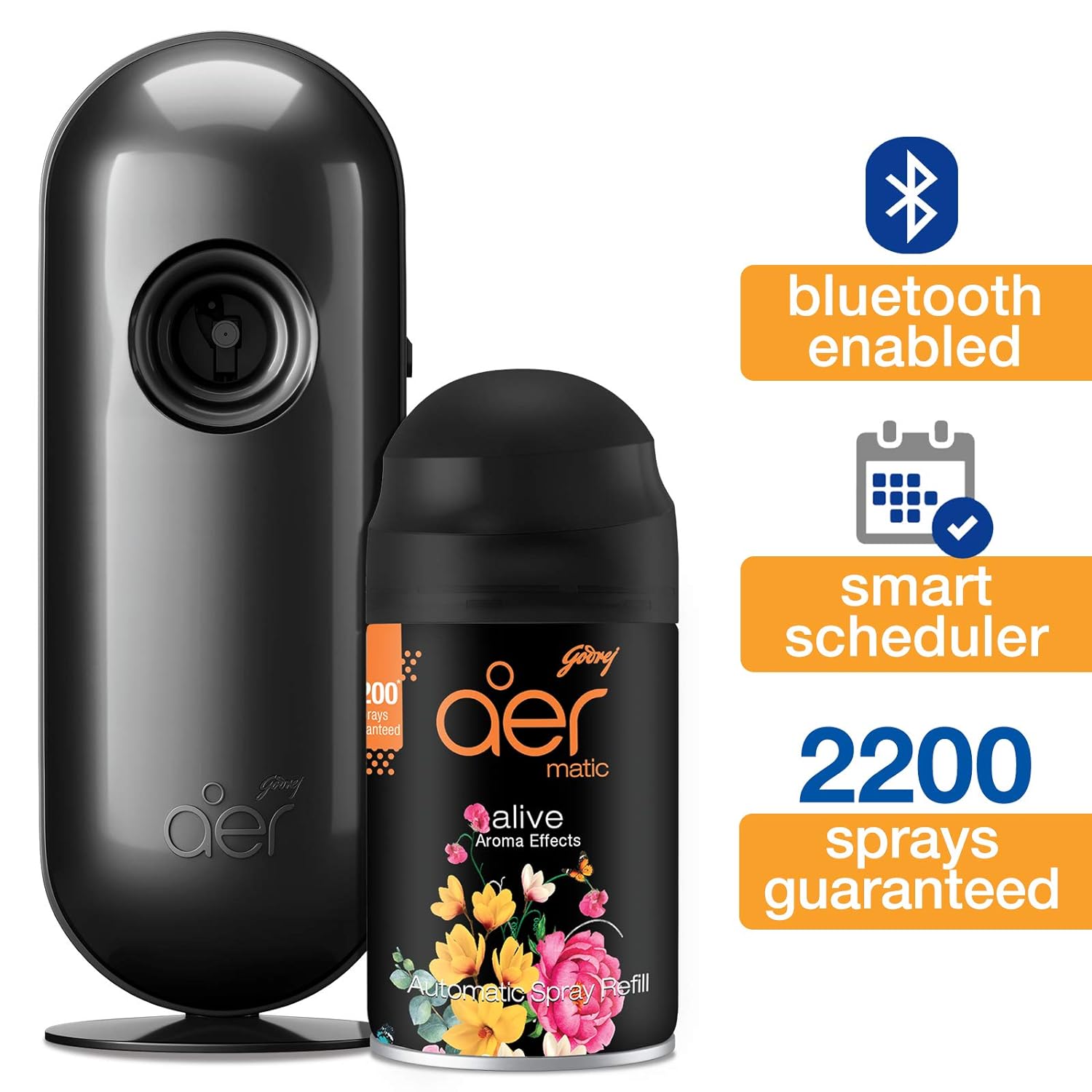 Godrej aer matic, Automatic Air Freshener Kit with flexi control - Cool Surf Blue (225 ml) &amp; Smart Matic – Automatic Air Freshener Refill, Premium Fragrance - Alive (2200 sprays) - View 7 of 7