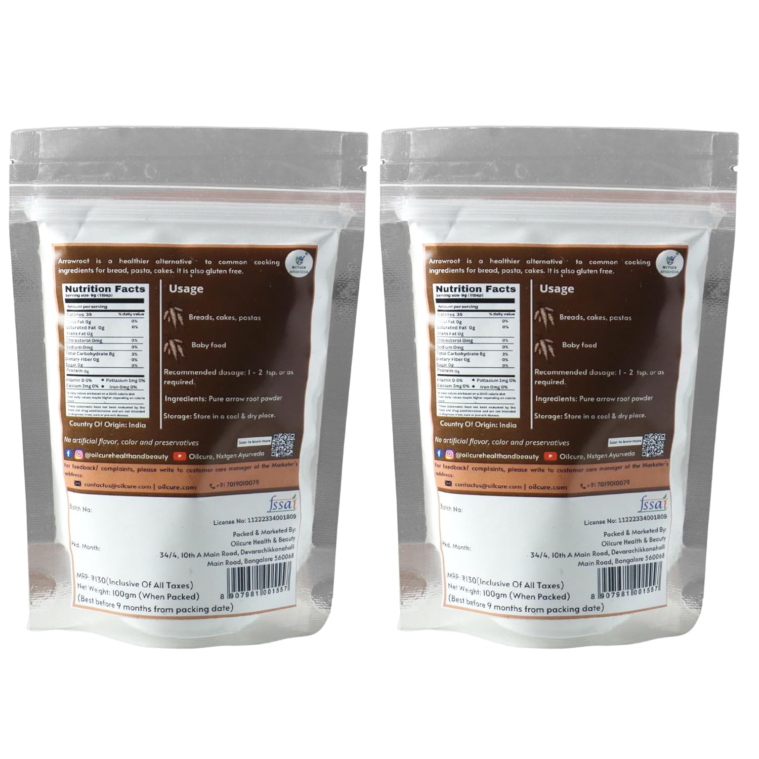 Nxtgen Ayurveda Arrowroot Powder | Pack Of 2 | 100 gm each | Natural Thickener | Ararot Powder - View 3 of 4