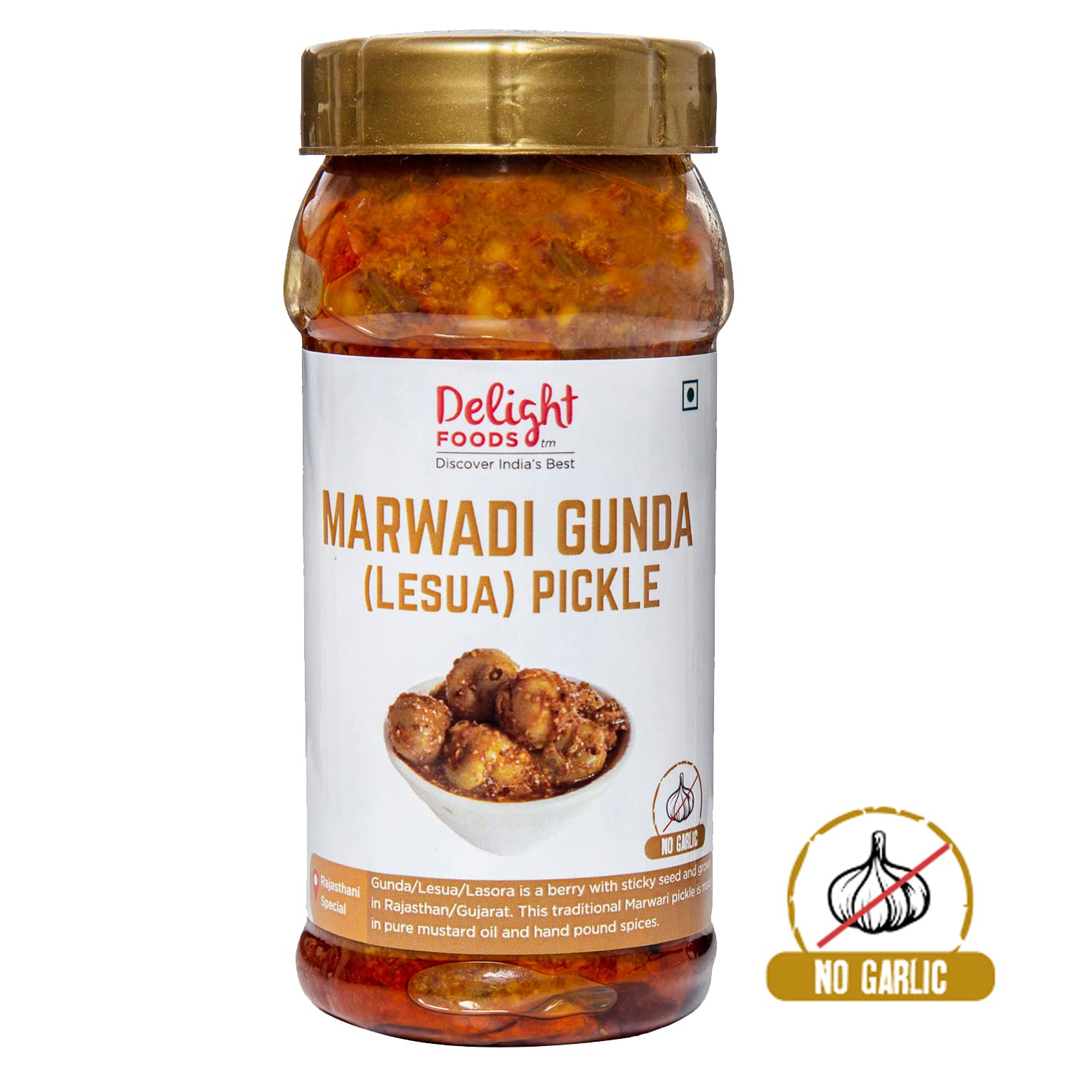 Delight Foods Rajasthani Marwari Pickles &amp; Chutney - Gunda (Lesua) Achar 300g | Pure Mustard Oil (Sarson Ka Tel) - Achaar | Chatni | FROM INDIA (SAM) - View 4 of 4