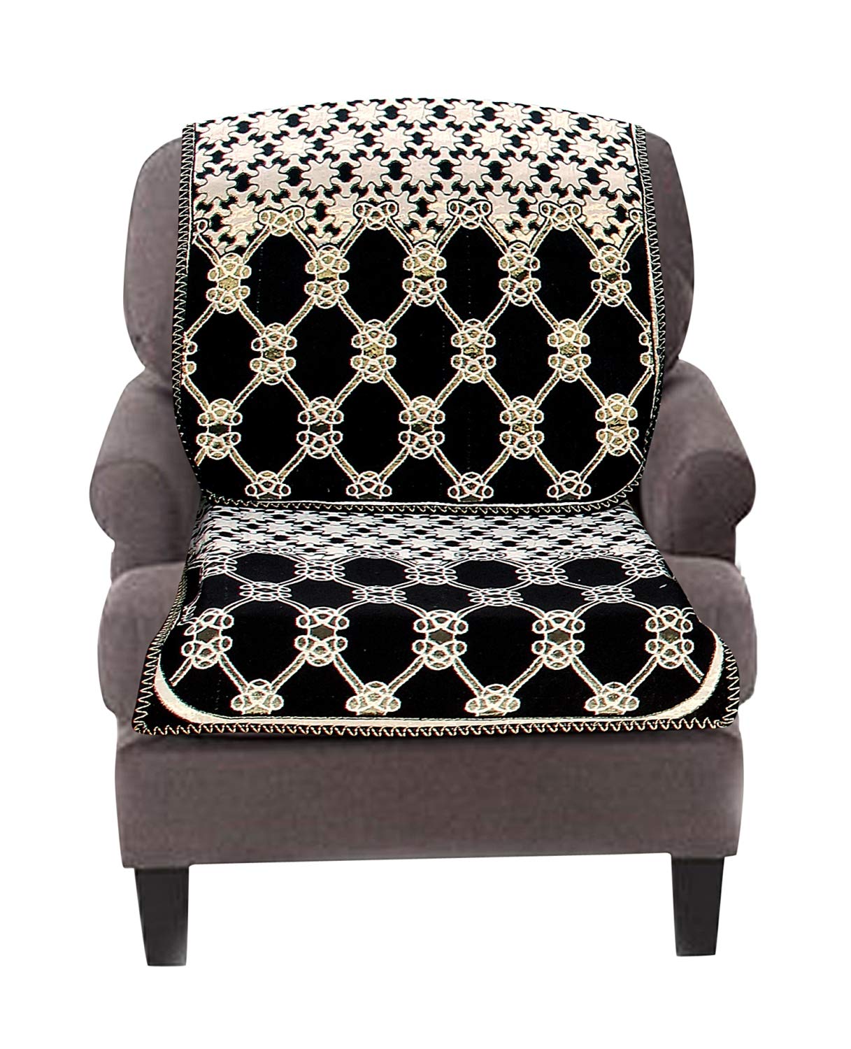 Nendle Cotton Abstract Sofa Covers Set of 3 Seater (Black, 2 Long Pieces) - View 2 of 4