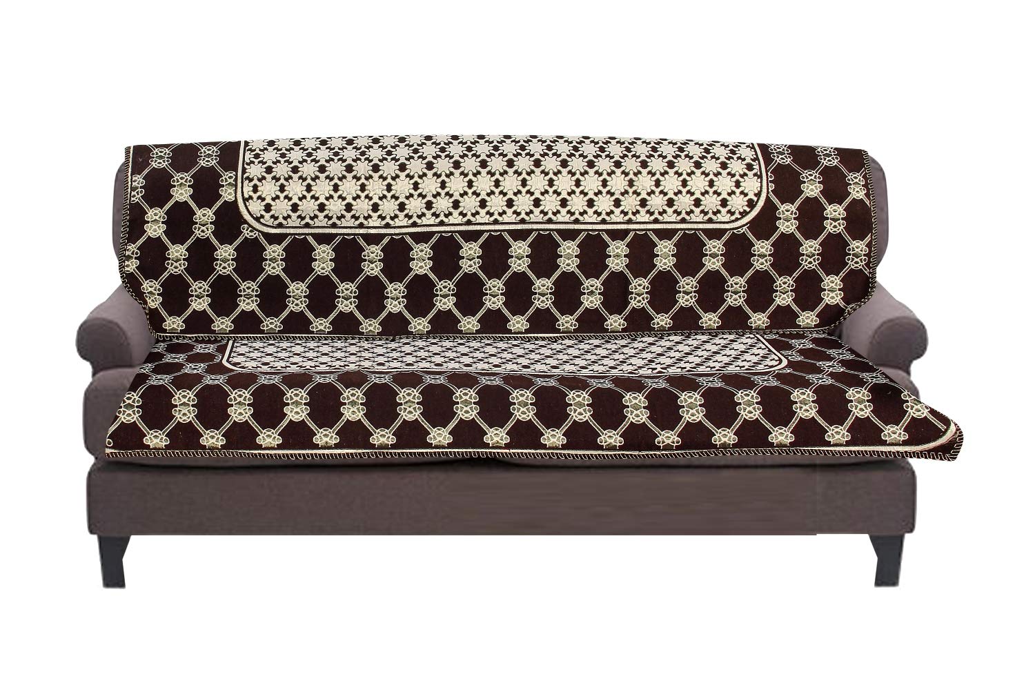 Nendle Cotton Abstract Pattern 3 Seater Sofa Covers Set- 2 Long Pieces (Brown, 69 Inch x 27 Inch) - Shop at Colombo Mall