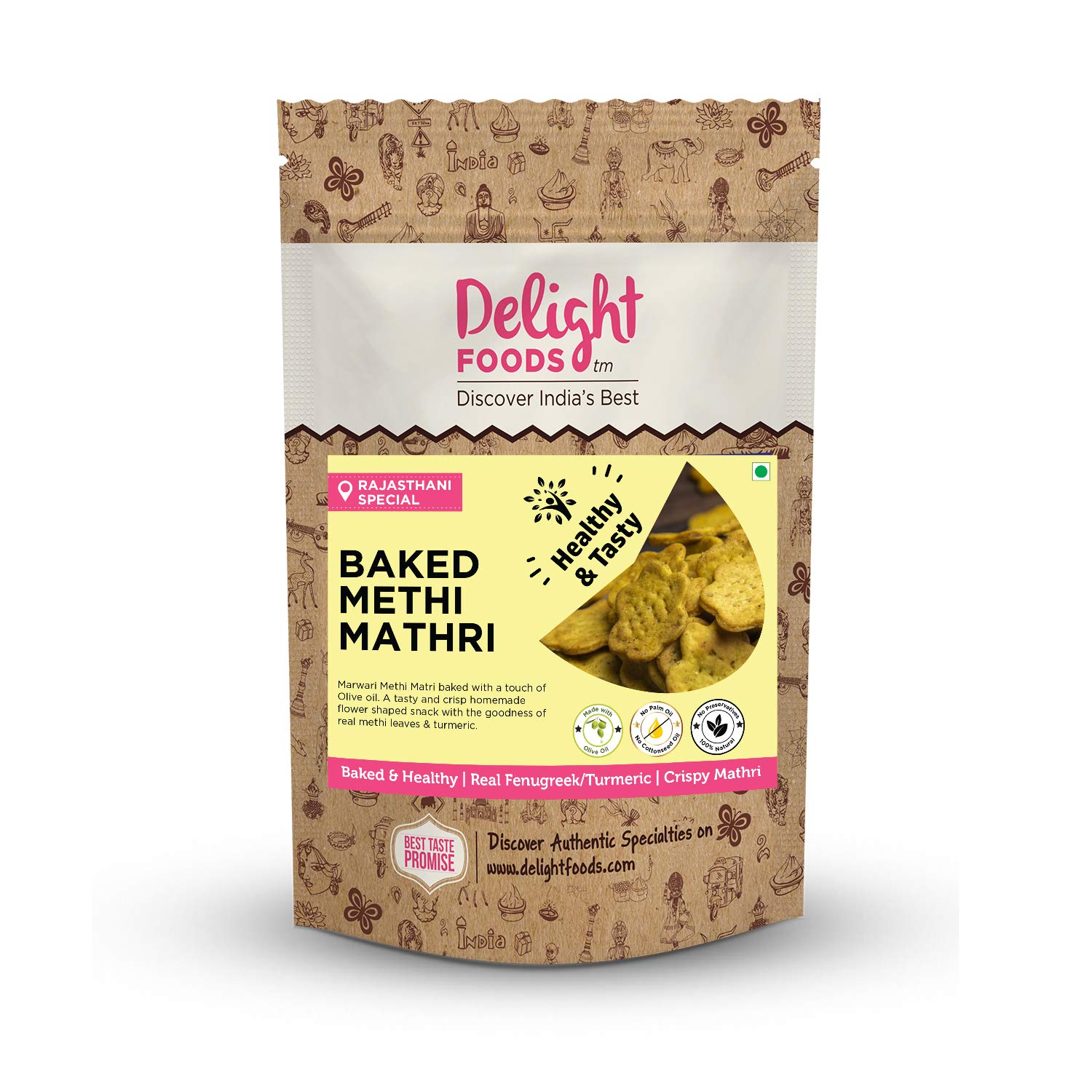 Delight Foods Baked Methi Mathri 300g | Healthy Snacks | Fenugreek ...