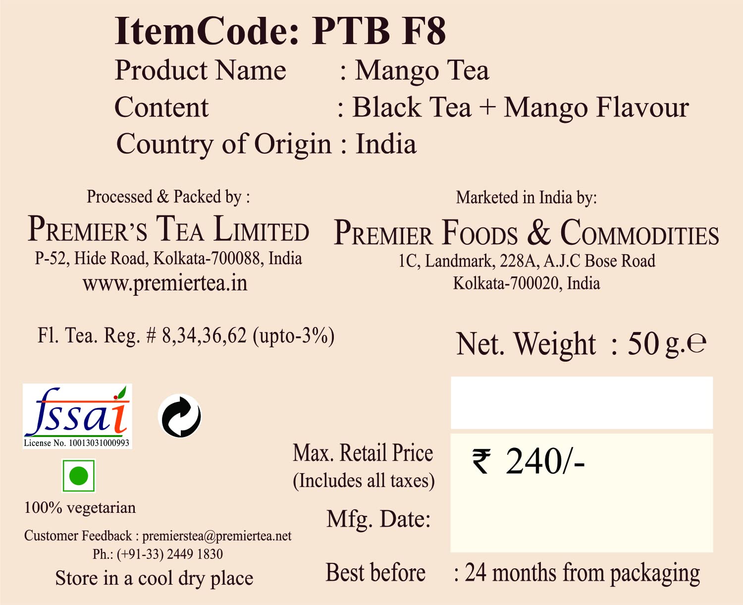 Premiers Mango Flavoured Tea, Tropical Fruit Tea, 25 Tea Bags, 50 GMS, No additives, Make Iced or hot Tea, Delicious Taste of Mango in Black Tea… (FROM INDIA SAB) - View 3 of 6