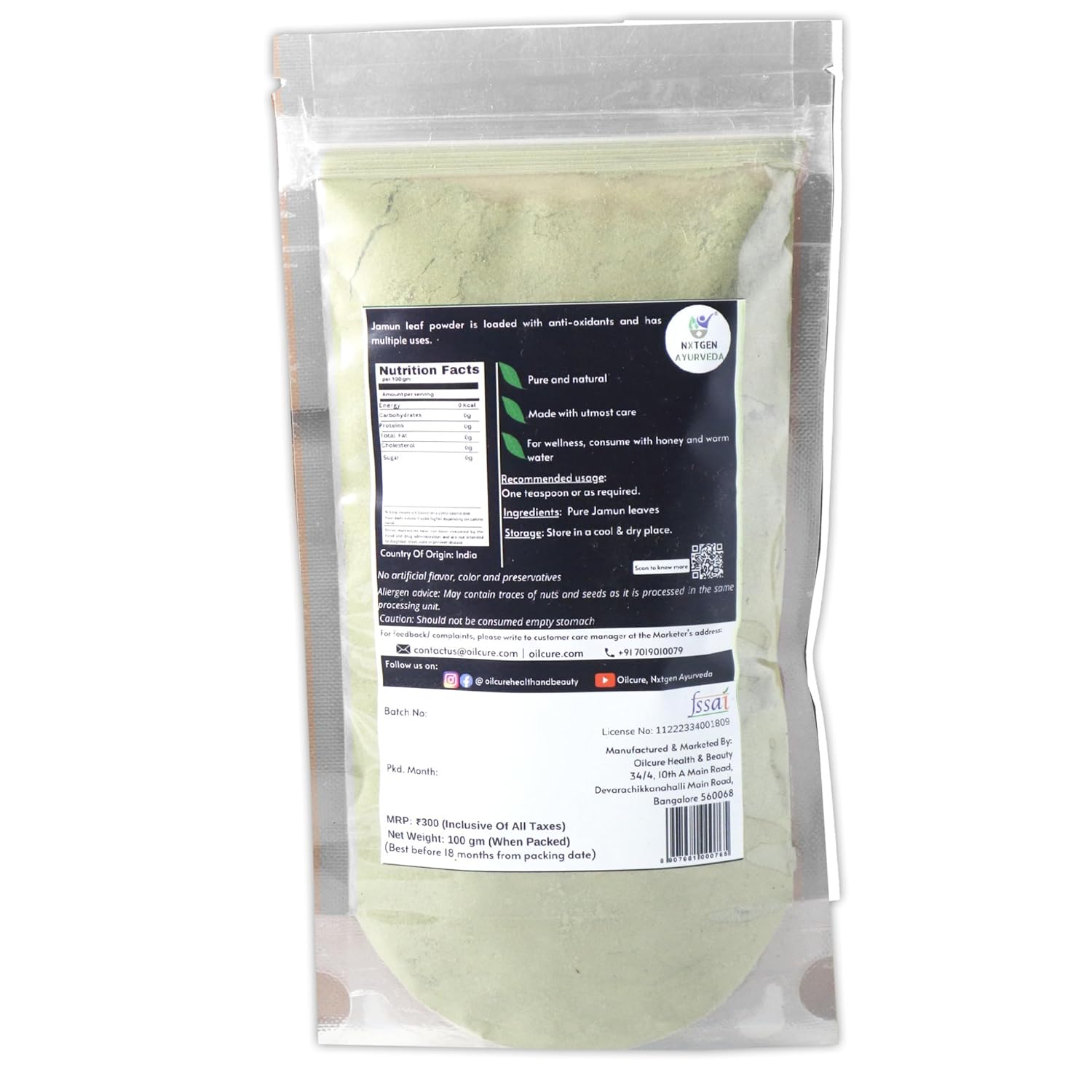 Nxtgen Ayurveda Jamun Leaves Powder | 100 gm | Syzygium cumini - View 2 of 3