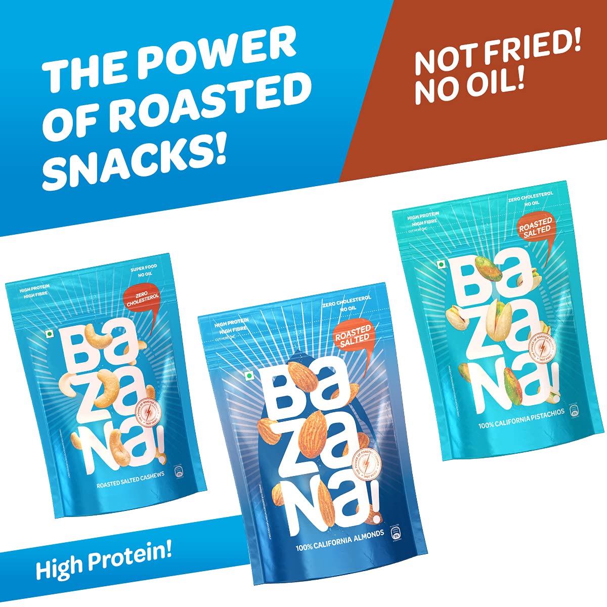 Bazana - Premium Roasted Salted Almonds, Cashews, Pistachios Combo Pack 515g | Nutritious Heart-Healthy Snack | Perfect for Gifting | Enhances Flavor in Dishes | Dry Nut Mix FROM INDIA (SAM) - View 3 of 4