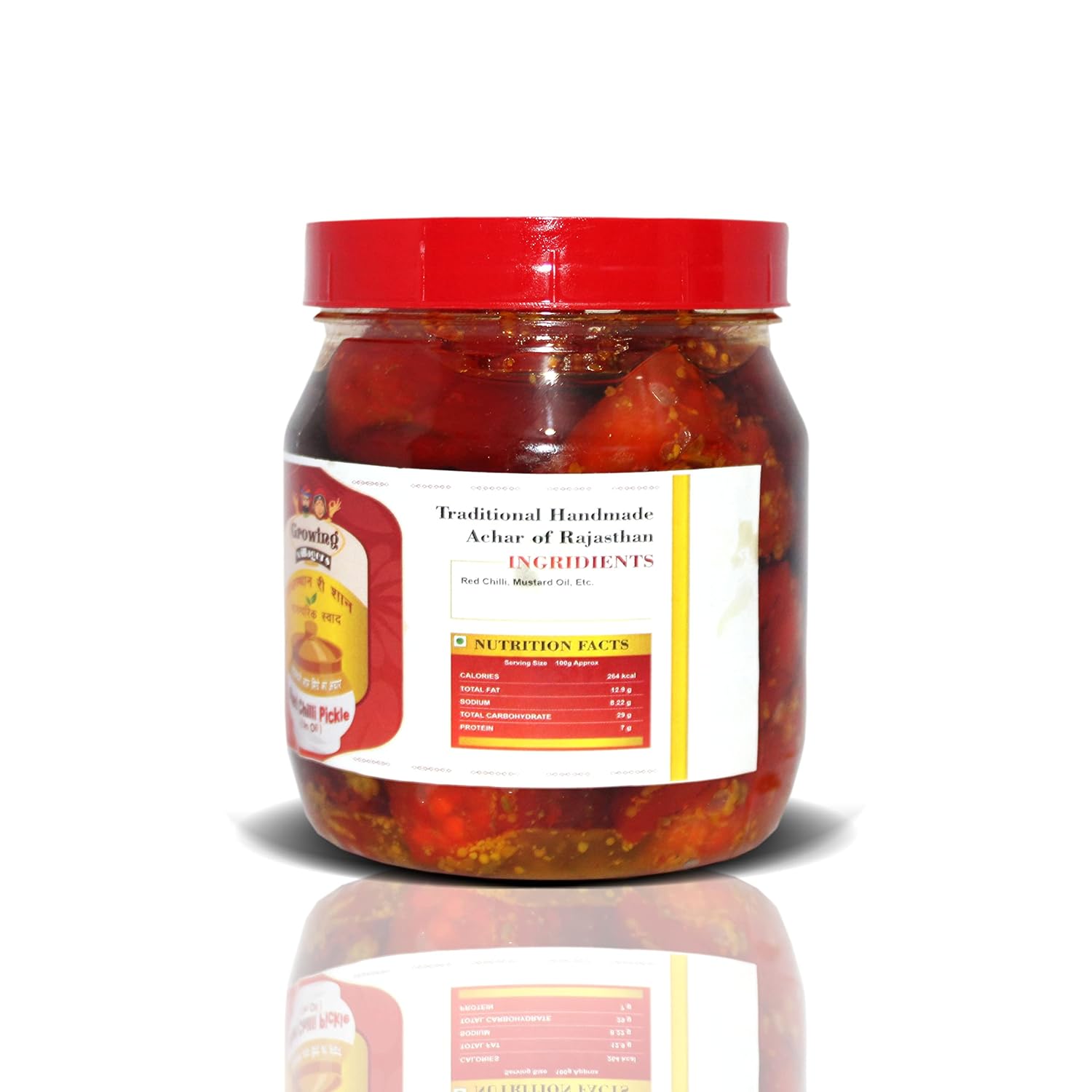 Growing Villagers Red Chilli Pickle Homemade Bharwa Masala Stuffed Lal Mirchi Ka Achaar | Rajasthani Special Laal Mirch Achar | Less Oil | Jar Of 800 Grams FROM INDIA (SAM) - View 3 of 3
