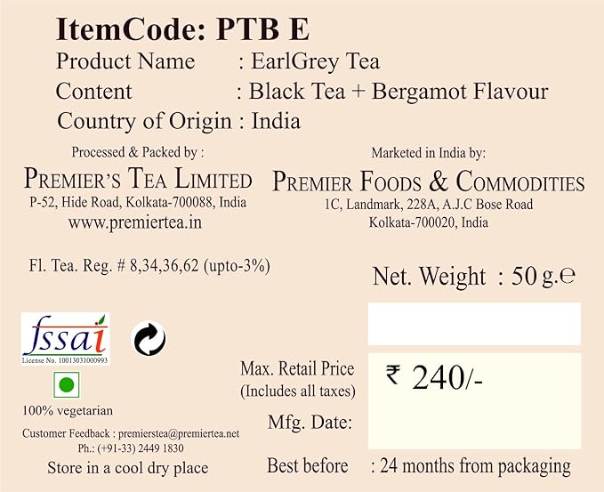 Premiers Earl Grey Flavoured Tea, Pack of 2, (50g x 2), 100g, 50 Teabags, Citrus Fruit Tea, No additives, Make Iced or Hot Tea, Citrusy Earl Grey Flavour in Black Tea… (FROM INDIA SAB) - View 5 of 6