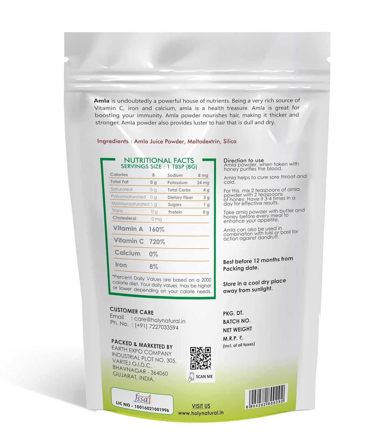 Holy Natural Amla Powder - 250 GM | Amla Also Called Phyllanthus emblica, and Indian Gooseberry. | Rich Source of Vitamin C | Edible Grade, Also use in Skin and Hair Care. - View 2 of 4