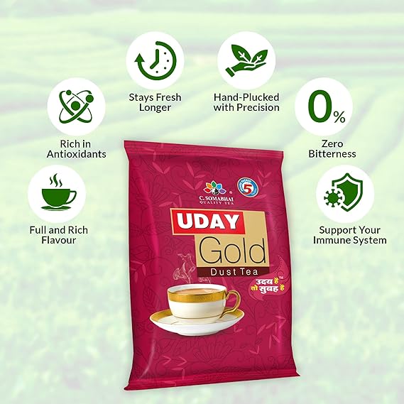 C. SOMABHAI's Uday Gold CTC Dust Tea - 1kg, Unique Blend of Assam and Dooars CTC Black Tea Powder - Kadak, Aromatic &amp; Strong Chai patti (FROM INDIA SAB) - View 2 of 5