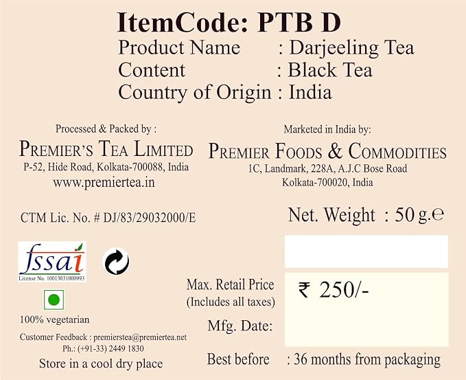 Premiers Darjeeling Tea, Premium Black Tea, Pure and Authentic Single Origin Tea, 25 Tea Bags, 50 GMS, No additives, Muscatel and Smokey Taste… (FROM INDIA SAB) - View 6 of 6