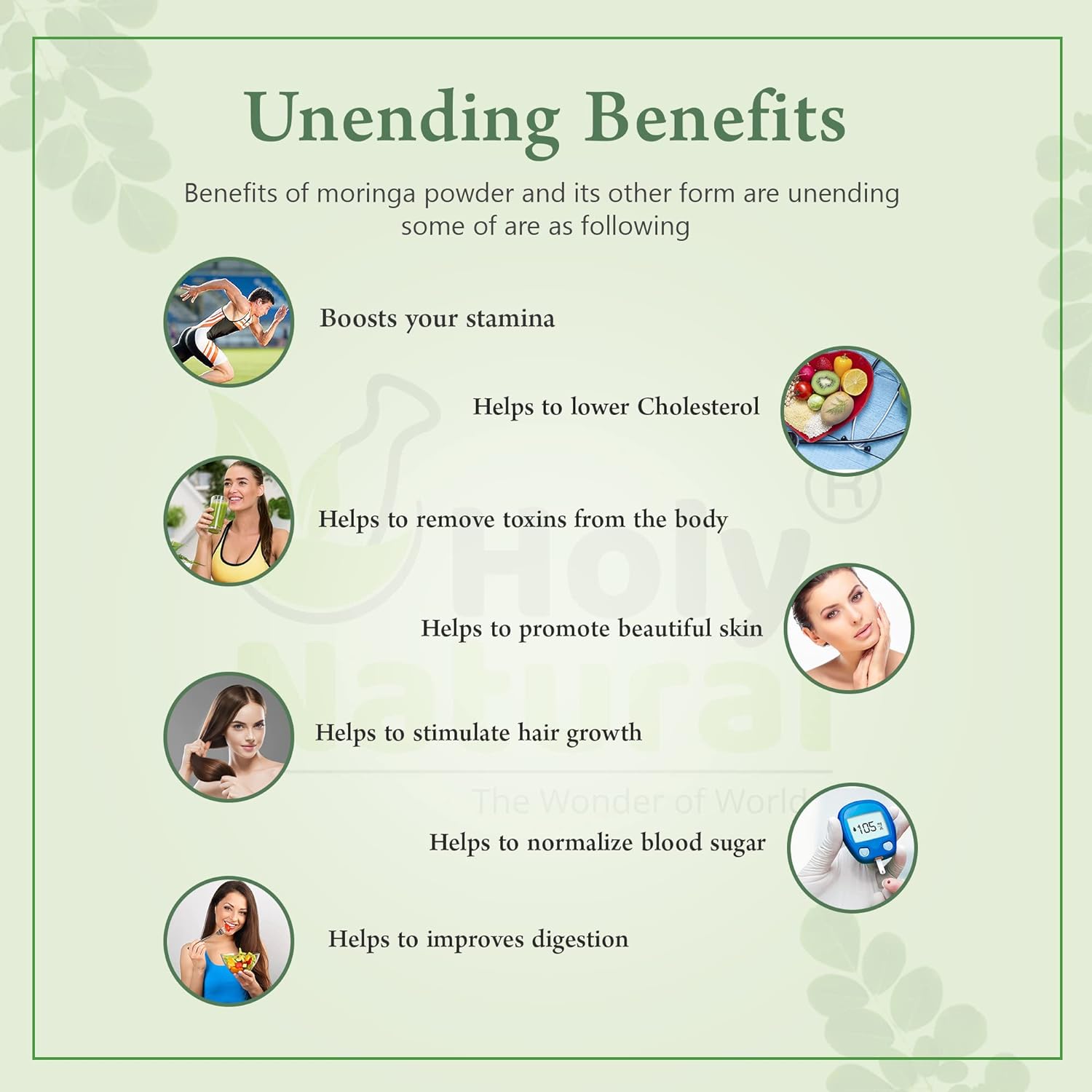 Holy Natural Moringa Powder (250gm), Known as Moringa Oleifera, Drumstick, Horseradish, Miracle, Ben, and Shigru tree leaf powder. For Skin, Hair, and Good Health. - View 2 of 3