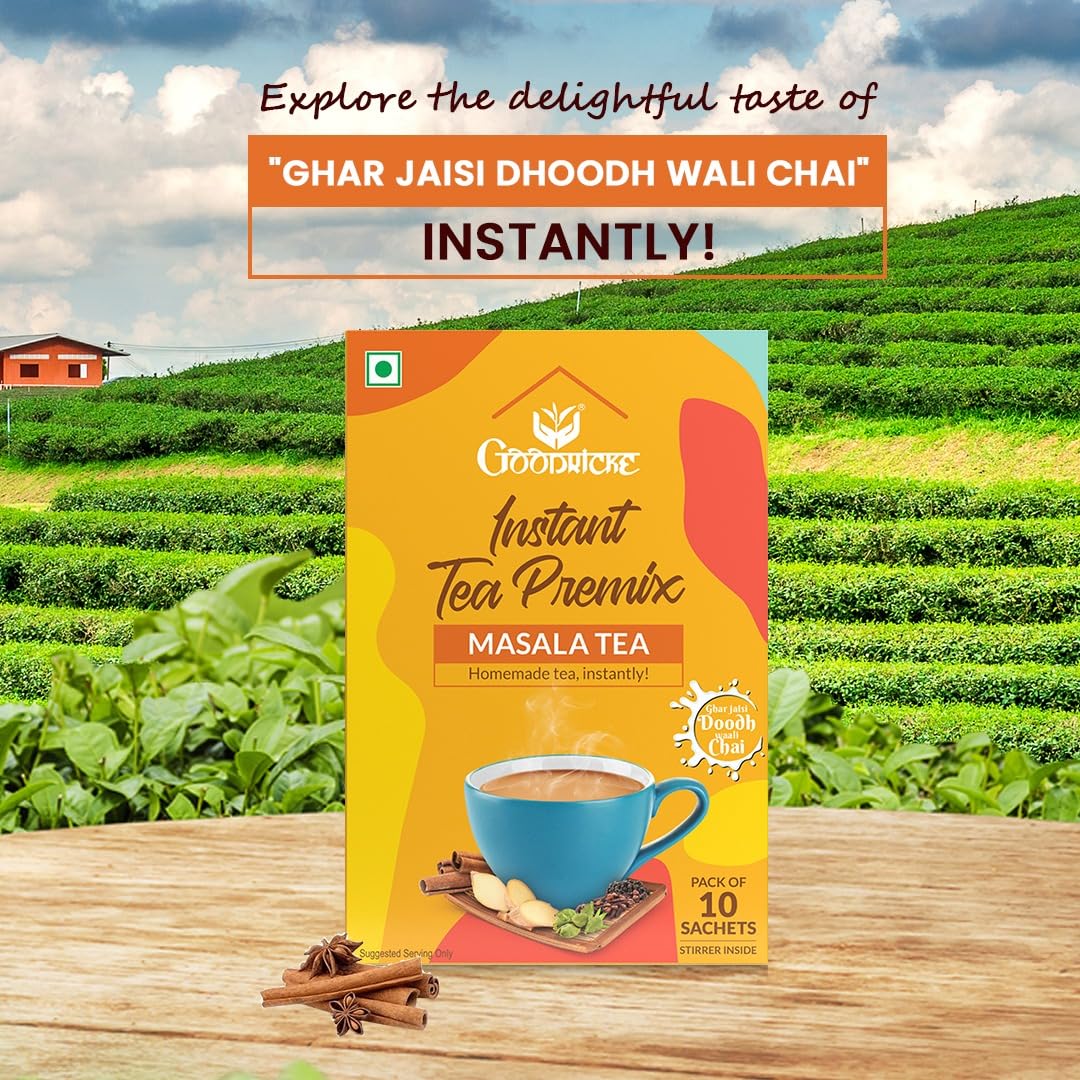 GOODRICKE Instant Tea Premix Combo Pack | Cardamom Tea + Masala Tea - 10 Sachets, | Instant Premix Homemade Green Tea | Richer Taste &amp; Flavour | Iresistible Aroma (FROM INDIA SAB) - View 4 of 6