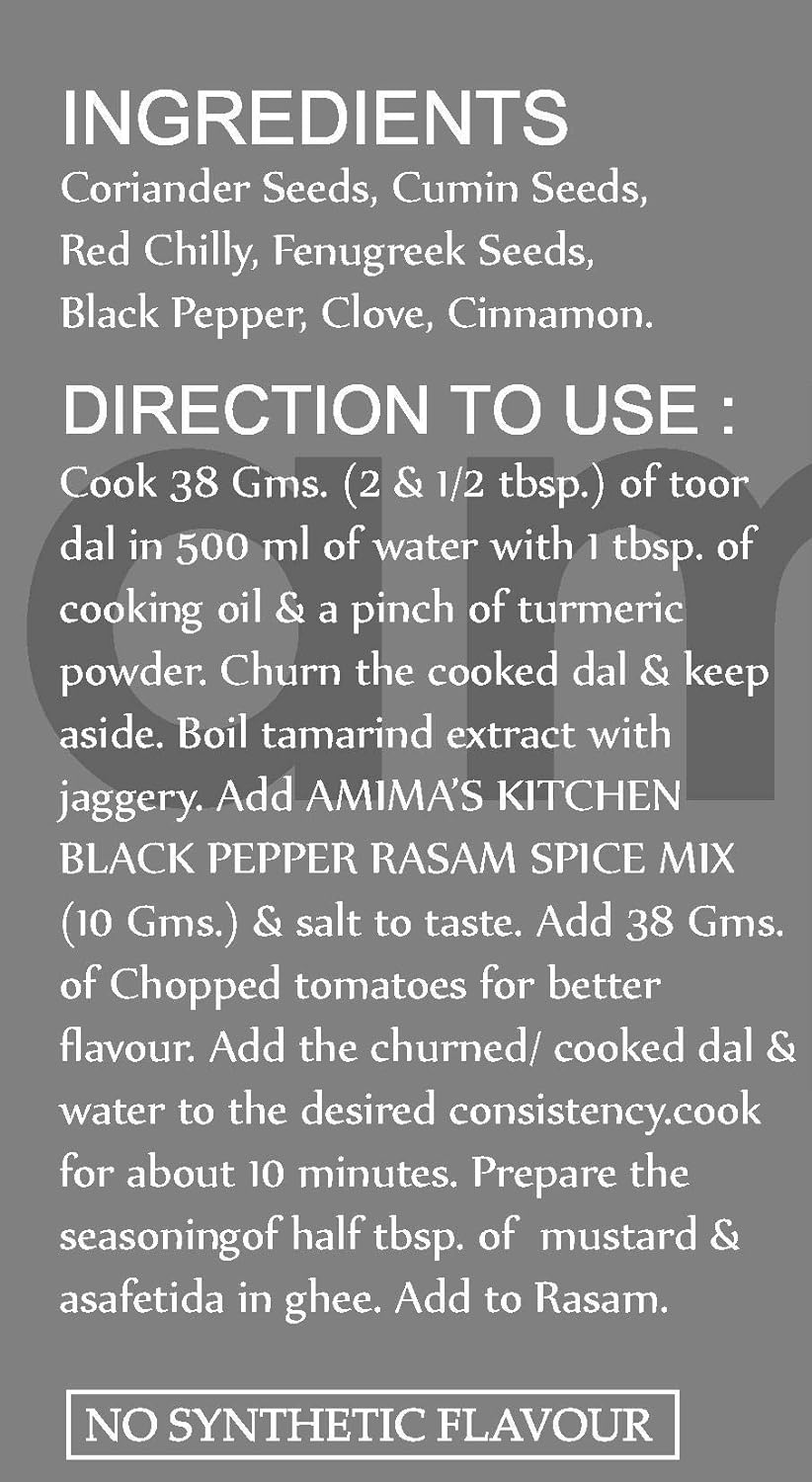 Amima's Kitchen Black Pepper Rasam Jain Spice Mix (No Onion No Garlic) – 100 Grams | Blended Spice Mix | For Healthy and Delicious Cooking | No Synthetic Flavour &amp; Color | Ready Masala Powder - View 2 of 2