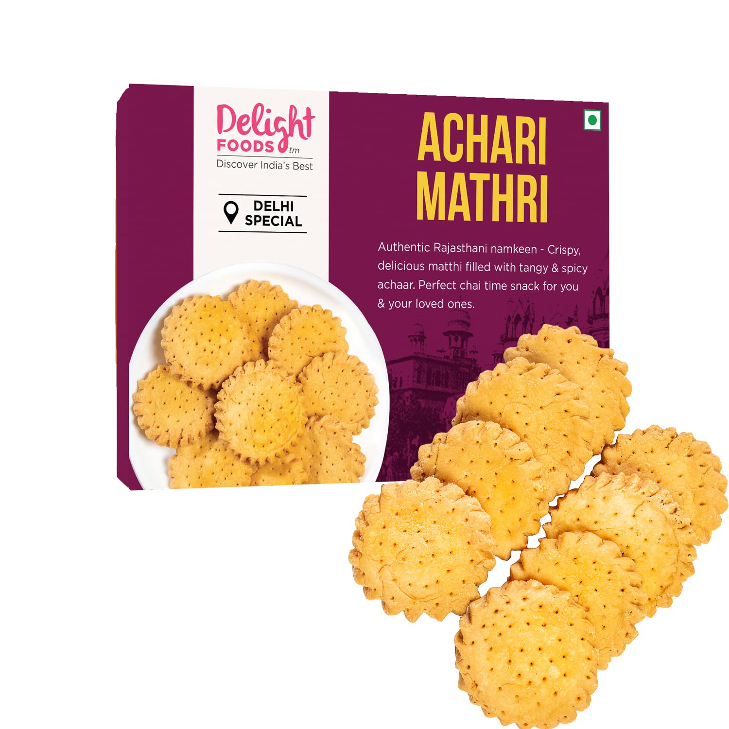 Delight Food Achari Mathri (300g) | Ready to Eat Evening Tea Time Snacks | Healthy | Crispy | Namkeen | Indian Matthi Snacks FROM INDIA (SAM) - View 2 of 4
