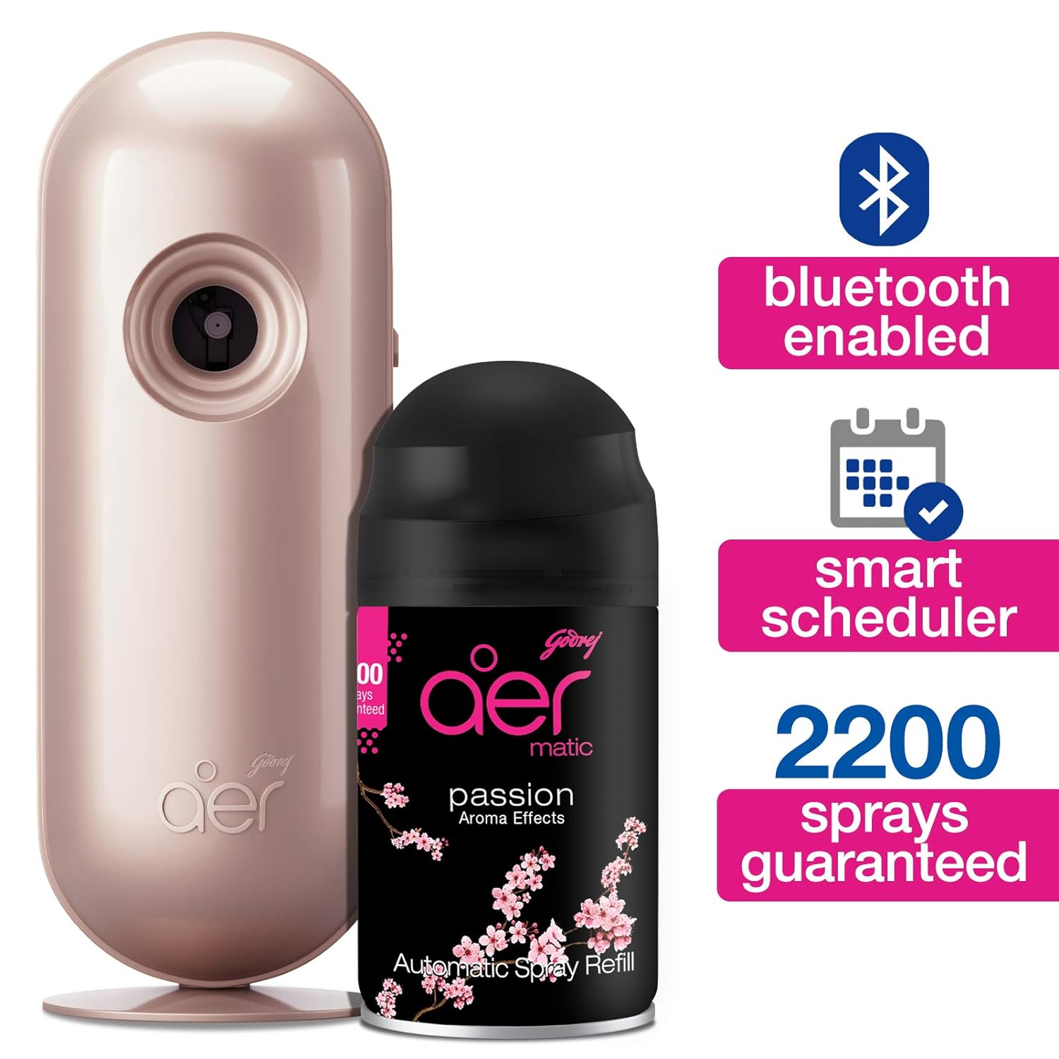 Godrej aer Matic Kit - Automatic Air Freshener Spray with Flexi Control | Violet Valley Bloom (225ml) &amp; Smart Matic Refill - BLUETOOTH ENABLED Automatic Air Freshener | Passion (225ml) - View 7 of 7