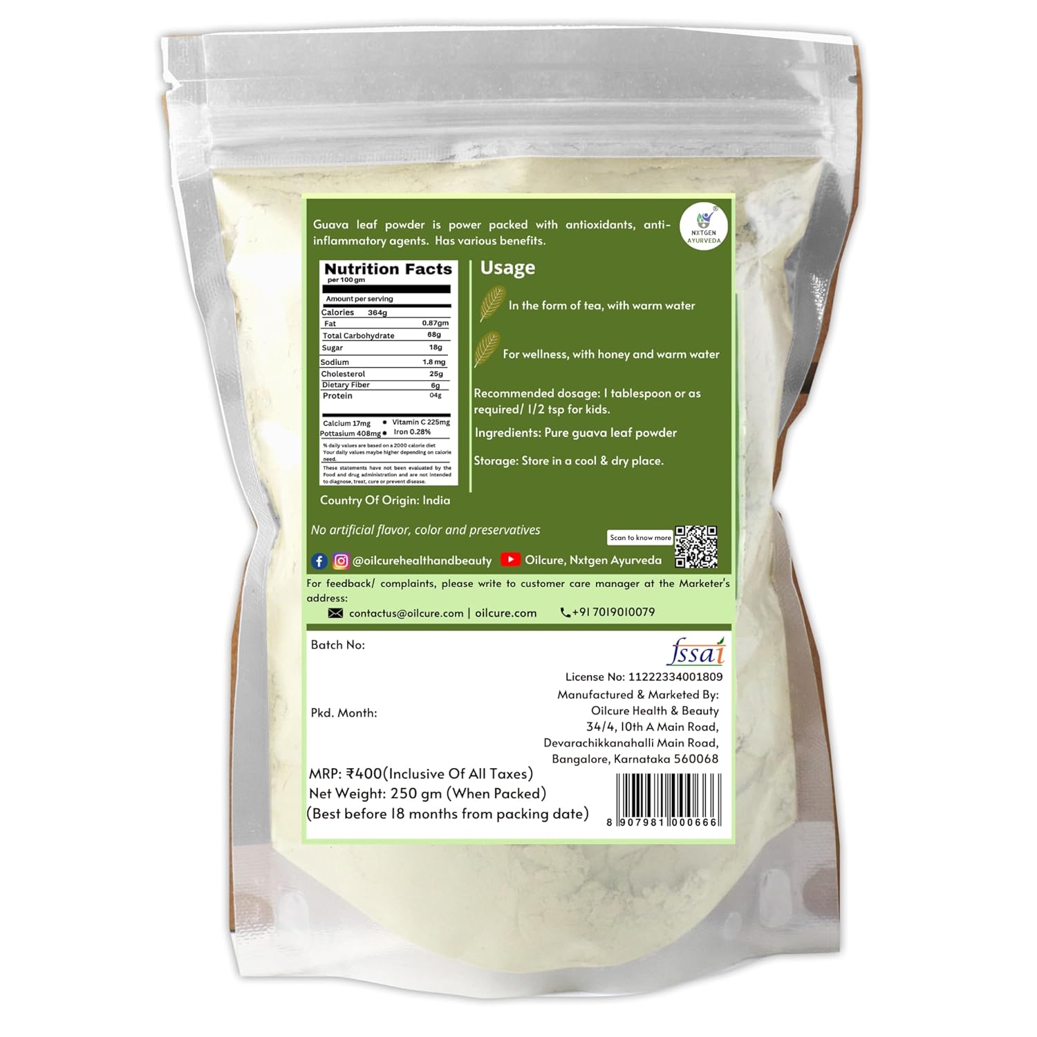 Nxtgen Ayurveda Guava Leaf Powder | 250 gm | Amrood Patti | For Health - View 2 of 3