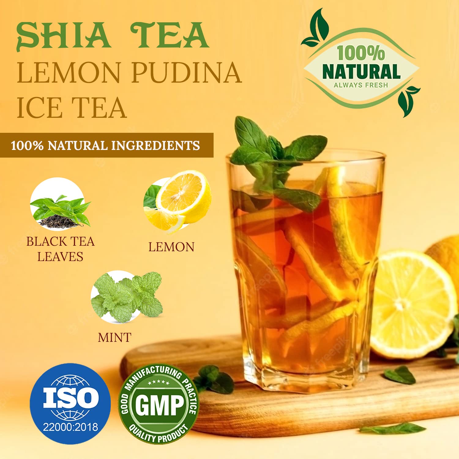Shia Lemon Pudina Iced Tea | Fresh Flavoured Tea | Natural Flavour | Black Tea (Lemon pudina) (FROM INDIA) SAB - Image 3