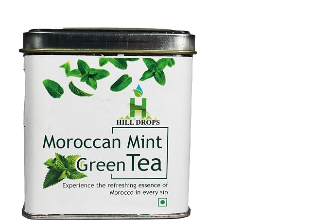 Hill Drops Moroccan Mint Green Tea | 100g Tin Can | A Taste of Morocco's Magic (FROM INDIA SAB) - View 2 of 7