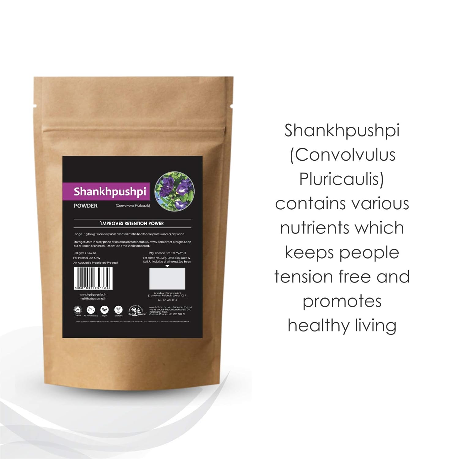 Herb Essential Pure Shankhpushpi (Convolvulus Pluricalis) Powder 100g | 100% Natural Pure extract | 100g - View 2 of 3