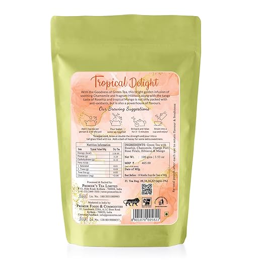 Premiers Tropical Delight, Green Tea Infusions with Mango Flavour, Loose Leaf Tea with Real Ingredients, 100 Gms, 50 Cups, Low Caffeine Tea and Herbs (FROM INDIA SAB) - View 2 of 6