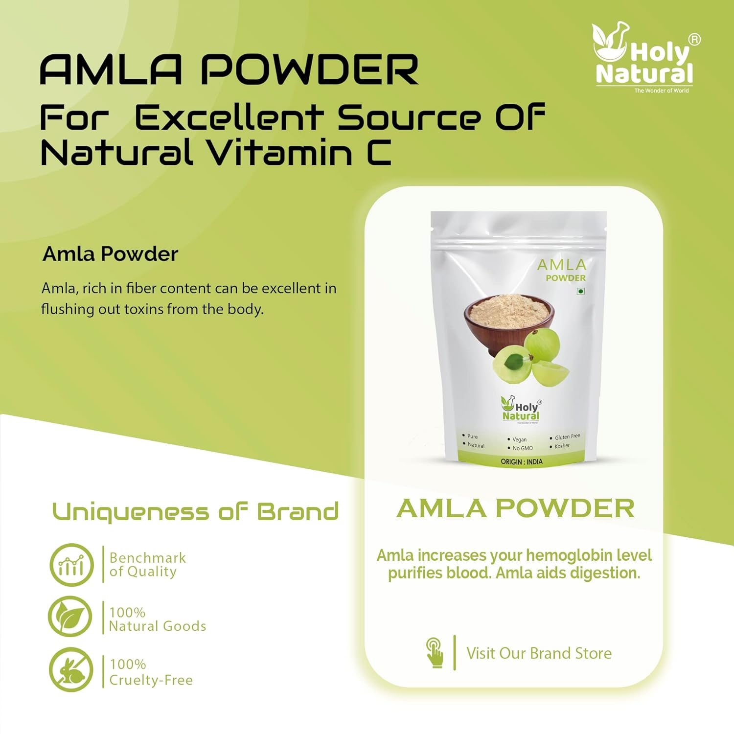 Holy Natural Amla Powder - 250 GM | Amla Also Called Phyllanthus emblica, and Indian Gooseberry. | Rich Source of Vitamin C | Edible Grade, Also use in Skin and Hair Care. - View 3 of 4