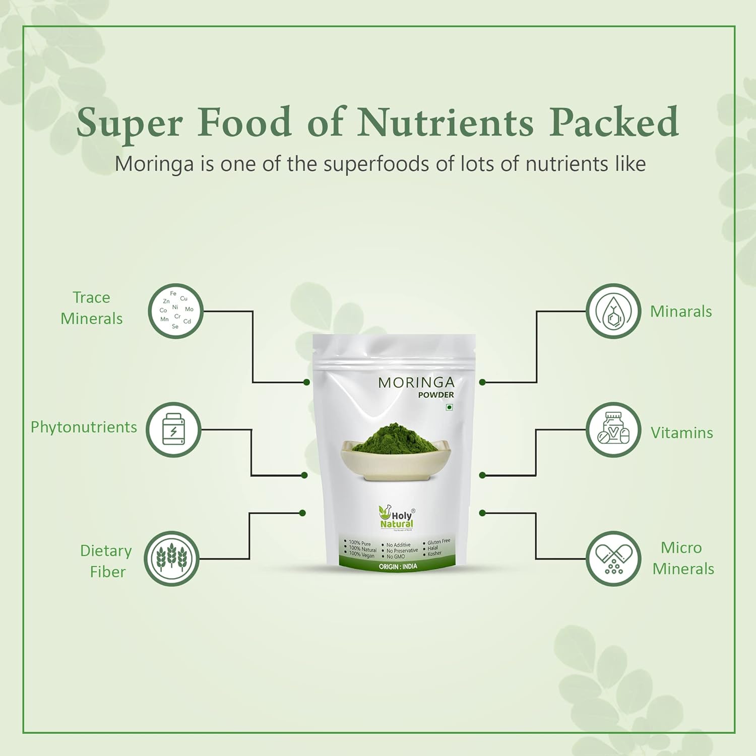 Holy Natural Moringa Powder (250gm), Known as Moringa Oleifera, Drumstick, Horseradish, Miracle, Ben, and Shigru tree leaf powder. For Skin, Hair, and Good Health. - View 3 of 3