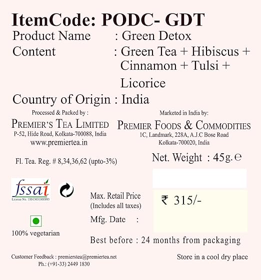 Premiers Organic Green Detox, Wellness Tea and Herbs, Low Caffeine Green Tea, 25 Tea Bags, 45 GMS, 100% Organic, Herbal Detox Tea (FROM INDIA SAB) - View 5 of 6