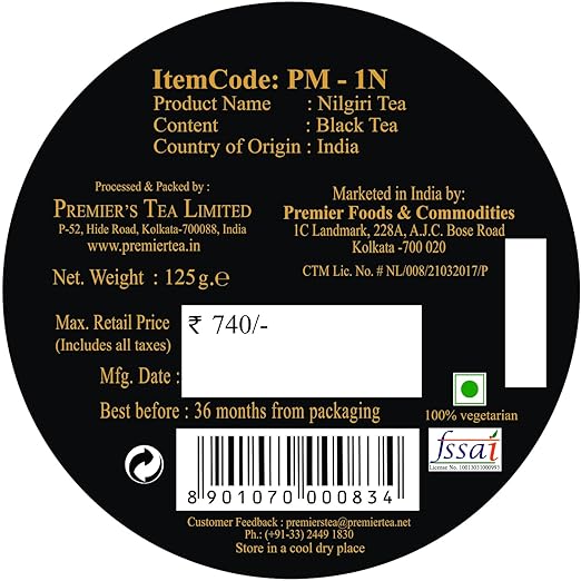 Premiers Nilgiri Tea, Premium Black Tea, Pure and Authentic Single Origin Tea, Loose Leaf Tea, 125 Gms, 62 Cups, Light-Bodied with Floral Flavours, Make Iced or Hot Tea, Elegant Metal Caddy (FROM INDIA SAB) - View 3 of 8