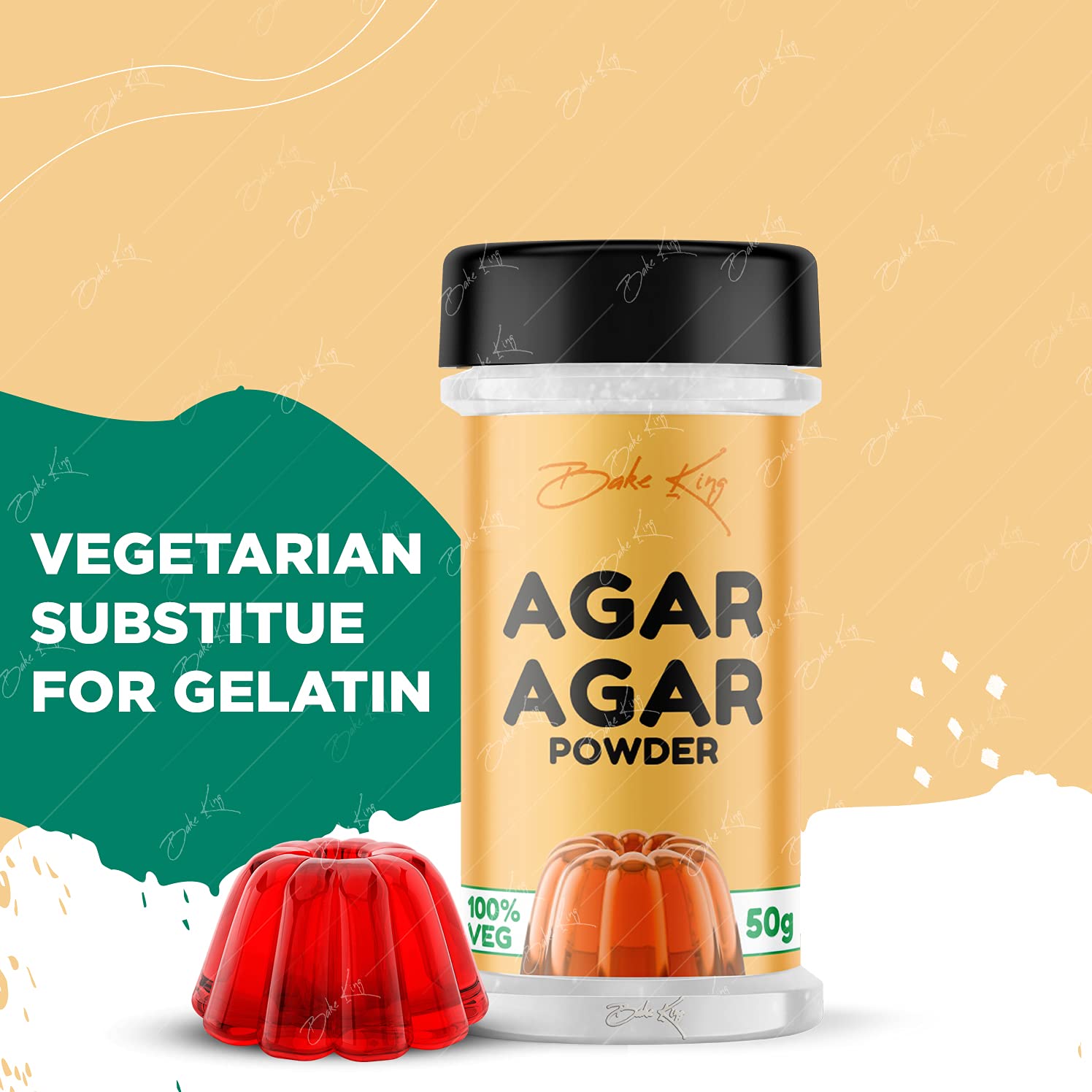 BAKE KING Agar Agar Jelly Powder 50gm, Vegetarian Gelatin Alternative, Plant Based Product, Perfect for Desserts & Jelly - View 2 of 3