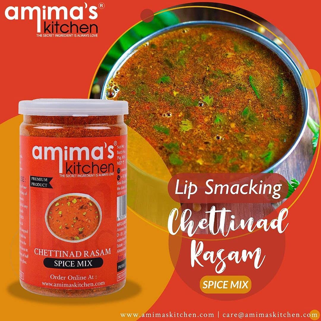 Amima's Kitchen Chettinad Rasam Jain Spice Mix (No Onion No Garlic) – 100 Grams | Blended Spice Mix | For Healthy and Delicious Cooking | No Synthetic Flavour &amp; Color | Ready Masala Powder - View 2 of 3