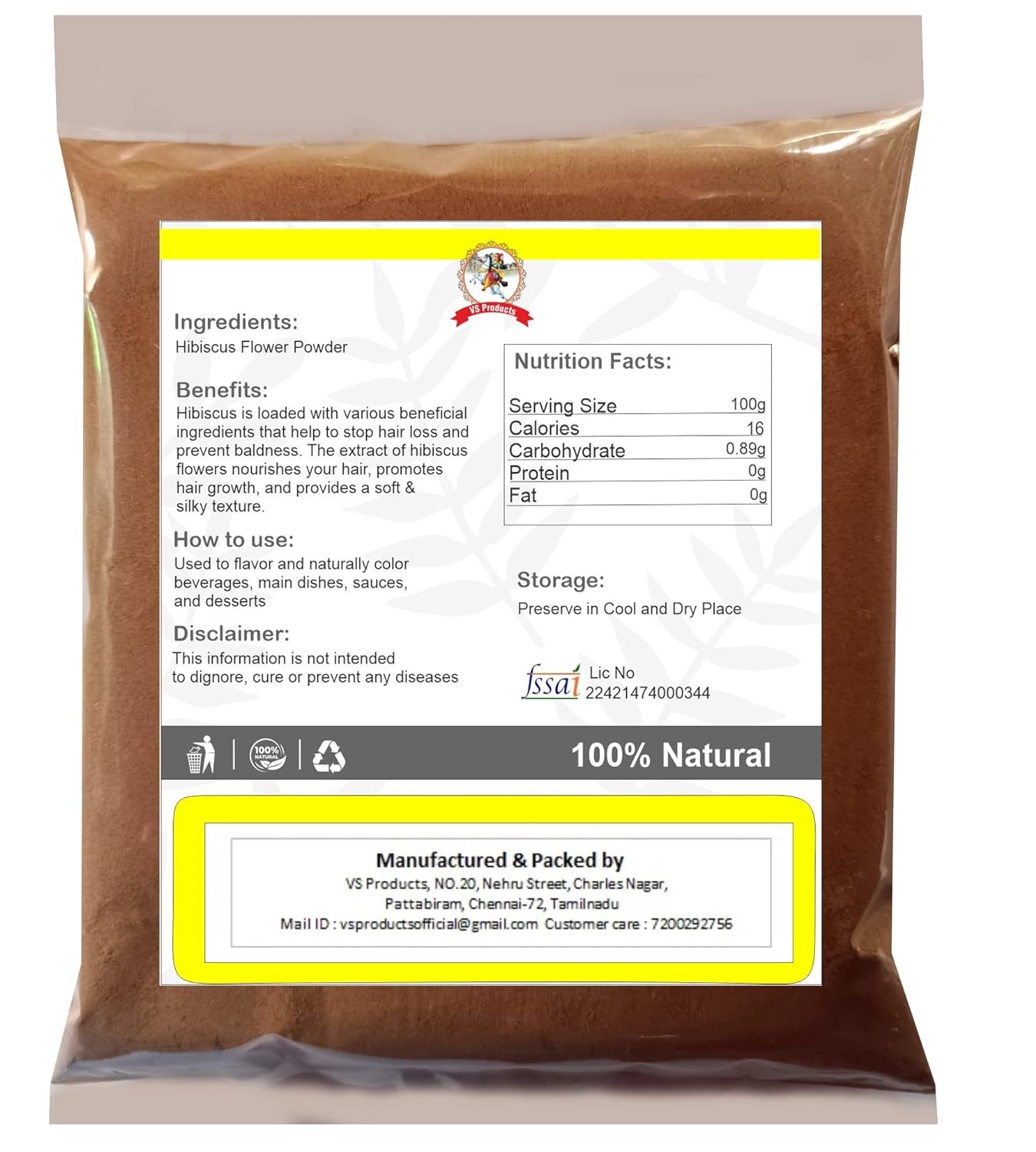 VS Products Hibiscus Flower Powder | Sembaruthi Flower Powder, 100g - View 3 of 4
