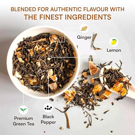 Nargis Lemon &amp; Ginger Green Tea 100gm | Citrus Lemon &amp; Spicy Ginger Blended with Premium Green Tea Leaves | Antioxidants, Relaxing, Improves Immunity Metabolism (FROM INDIA SAB) - View 3 of 7