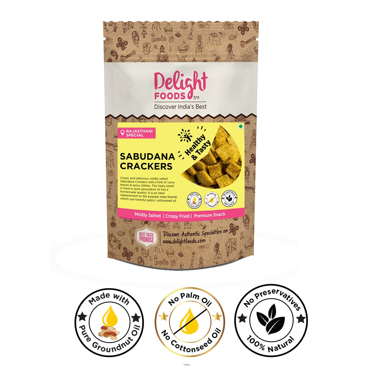 Delight Foods Sabudana Crackers 300g (Pure Groundnut Oil) | Healthy Snacks | Tapioca Crackers | Rajasthani Namkeen | Peanut Oil | No Preservatives FROM INDIA(SAM) - View 2 of 4