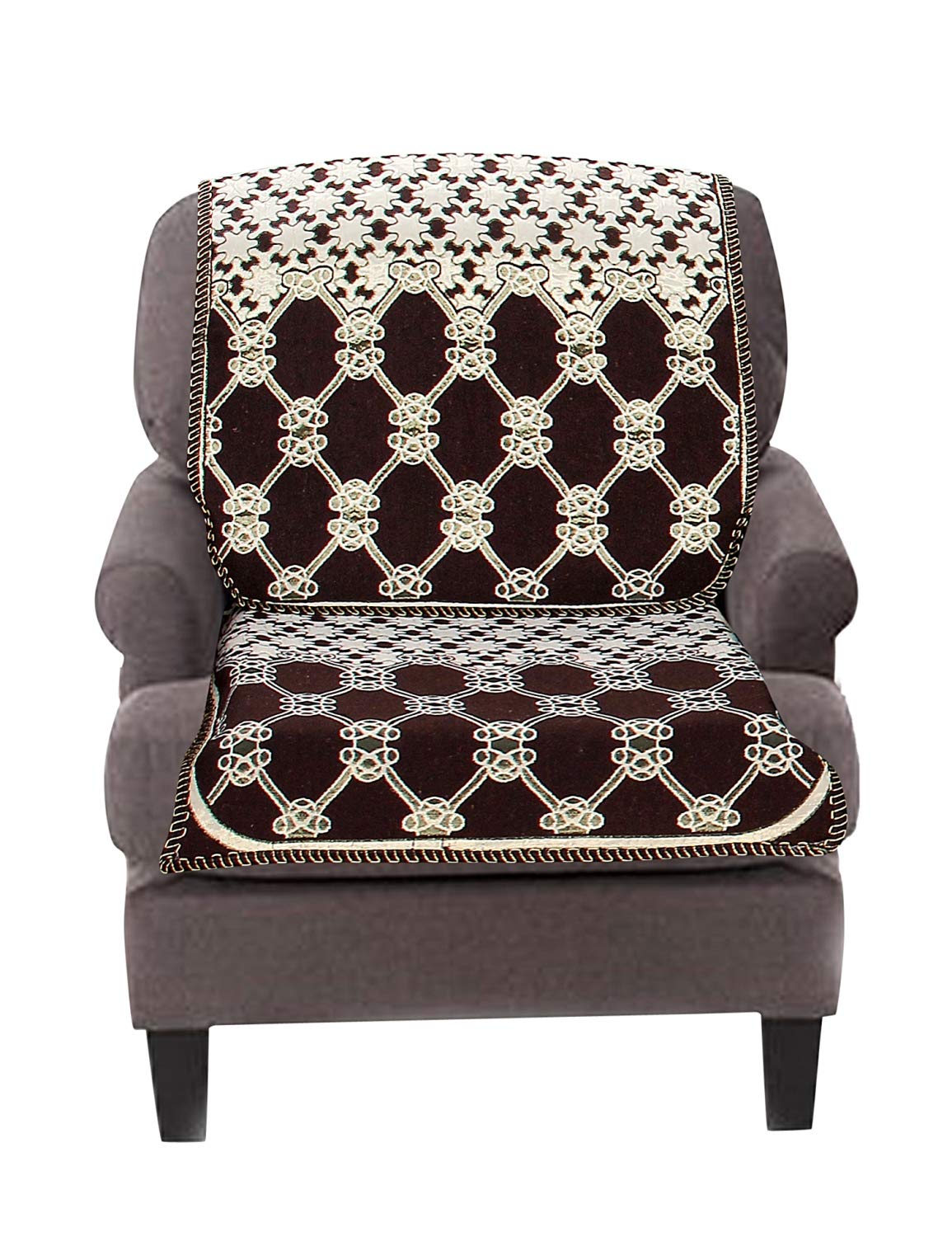 Nendle Cotton Abstract Pattern 3 Seater Sofa Covers Set- 2 Long Pieces (Brown, 69 Inch x 27 Inch) - View 2 of 4