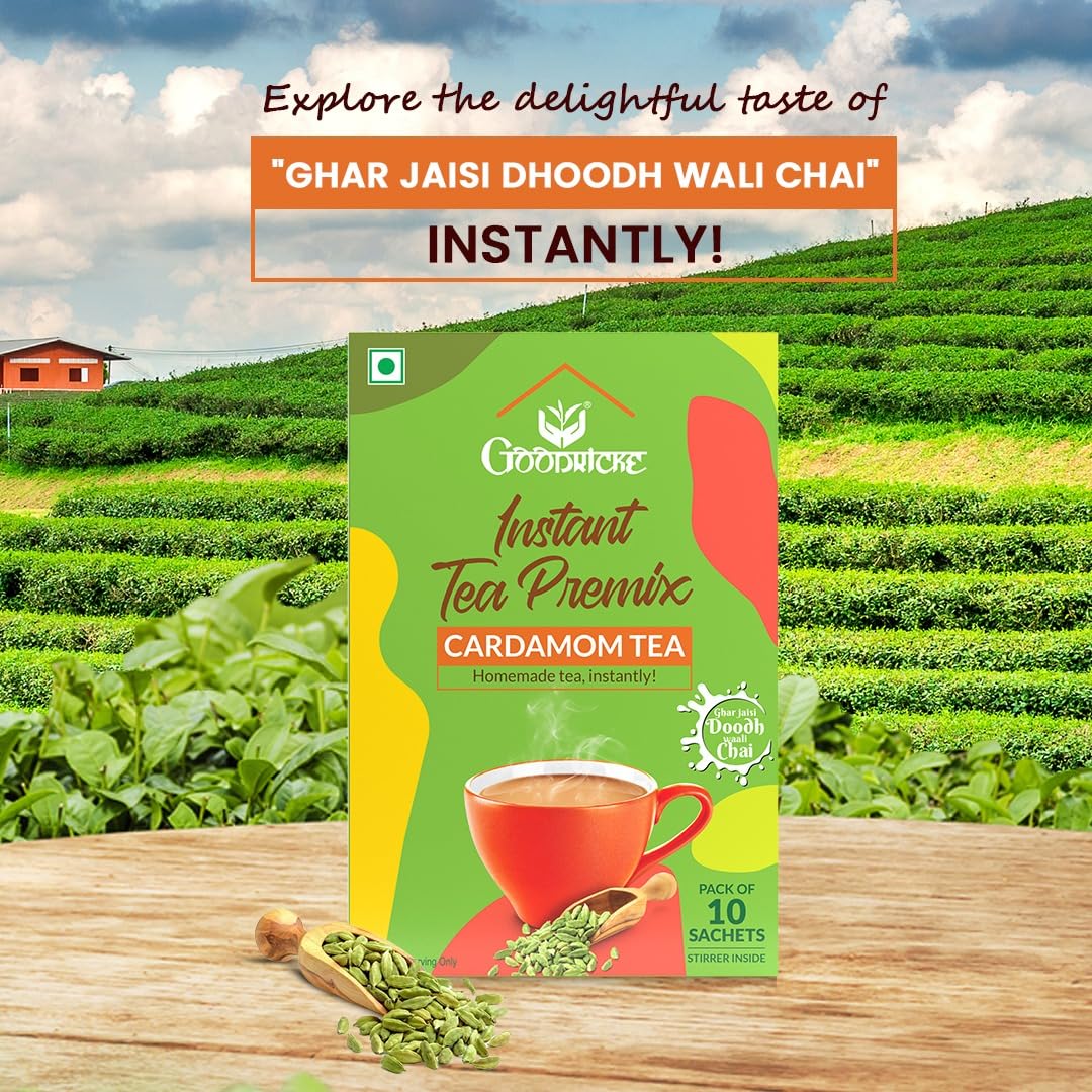 GOODRICKE Instant Tea Premix Combo Pack | Cardamom Tea + Masala Tea - 10 Sachets, | Instant Premix Homemade Green Tea | Richer Taste &amp; Flavour | Iresistible Aroma (FROM INDIA SAB) - View 5 of 6