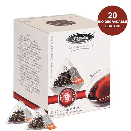 Premiers Assam Tea, Premium Black Tea, Single Origin Tea, Loose Leaf Tea in 20 Biodegradable Pyramid Teabags, 50 Gms, Garden Fresh Tea, Full-Bodied, Robust and Malty Taste, Classic White Box (FROM INDIA SAB) - View 2 of 7