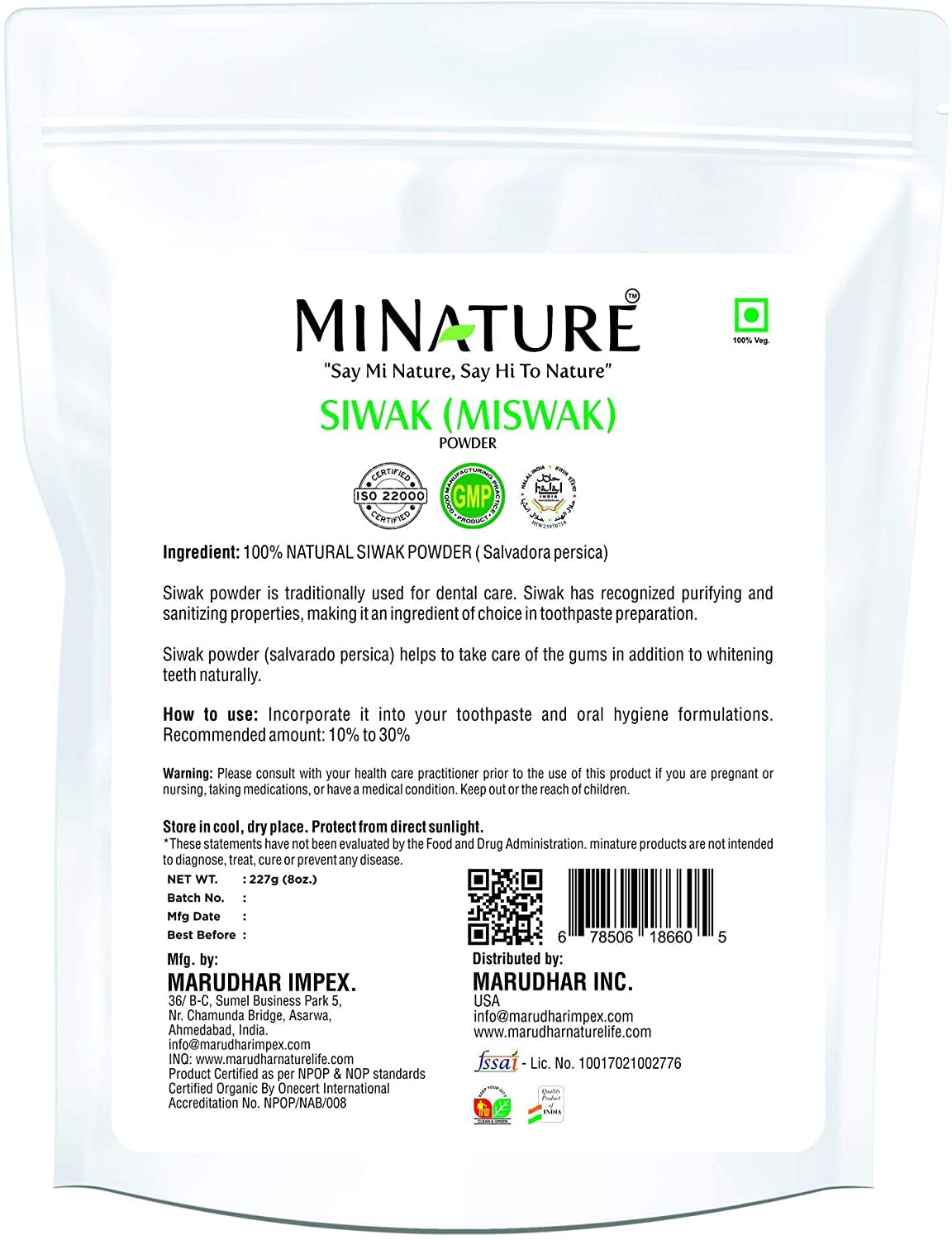 Miswak (Siwak) Powder by mi Nature | salvarado persica| 227g(8 oz) (0.5 lb) | 100% Only Miswak (siwak) Powder | Dental Care | Natural Toothpaste | Whitening Teeth | Oral Care - View 2 of 2