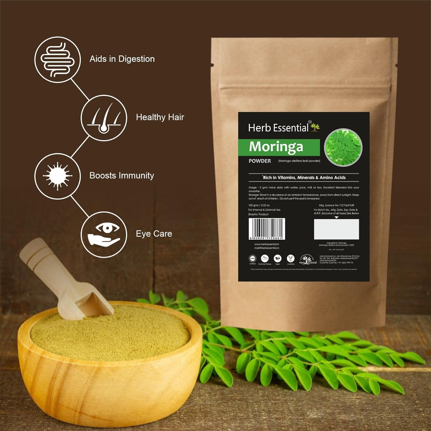 Herb Essential Moringa Leaf Powder Wild Grown (100G) - View 2 of 3