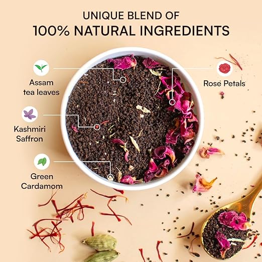 Nargis Tea Premium Chai 250gm | Rose Kesar Chai | Assam Tea Leaves Blended with Rose Petals, Saffron, Cardamom | Rich Flavour | Royal Tea Drinking Experience (FROM INDIA SAB) - View 2 of 4