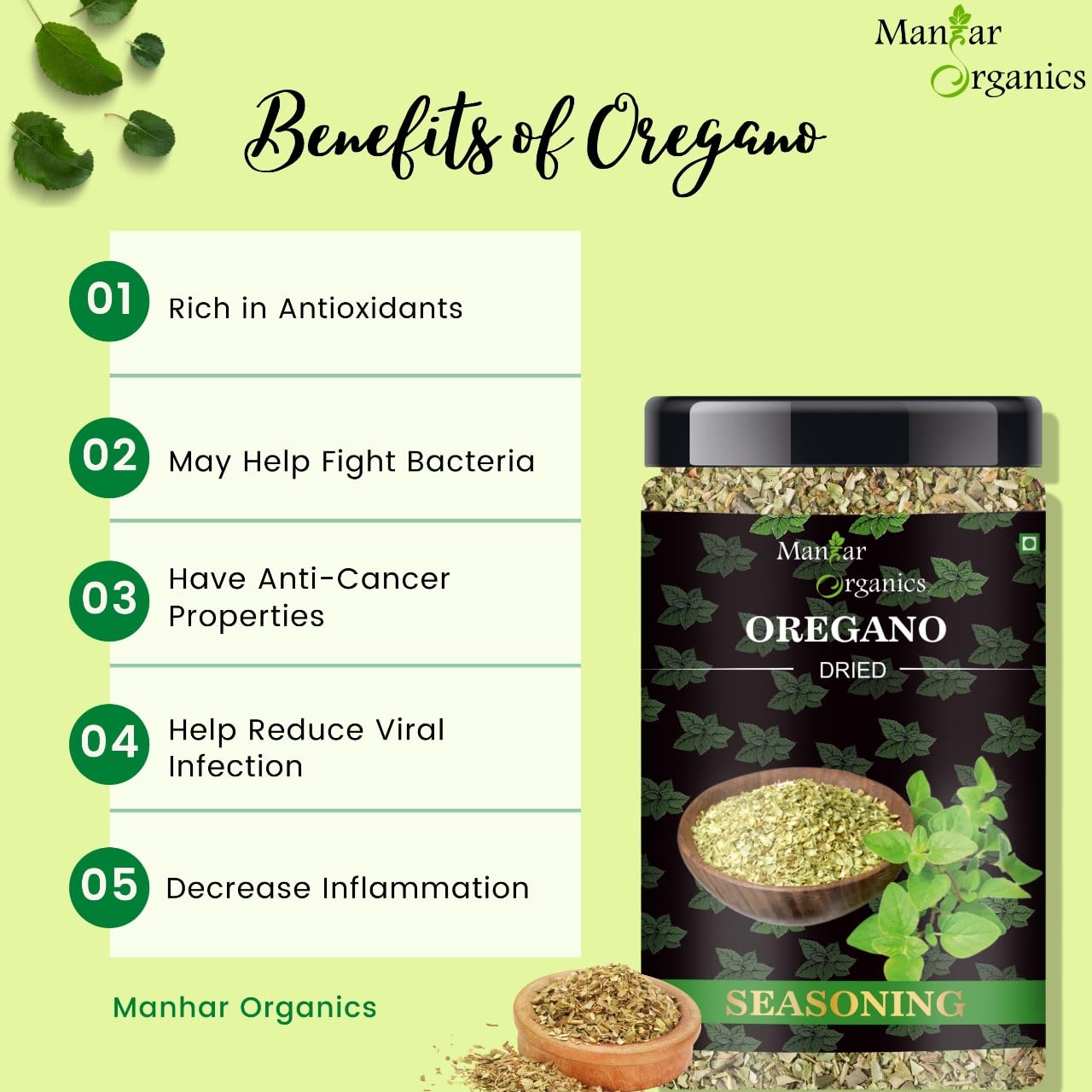 Manhar Organics Oregano flakes for seasonings 250gm Jar - View 2 of 3