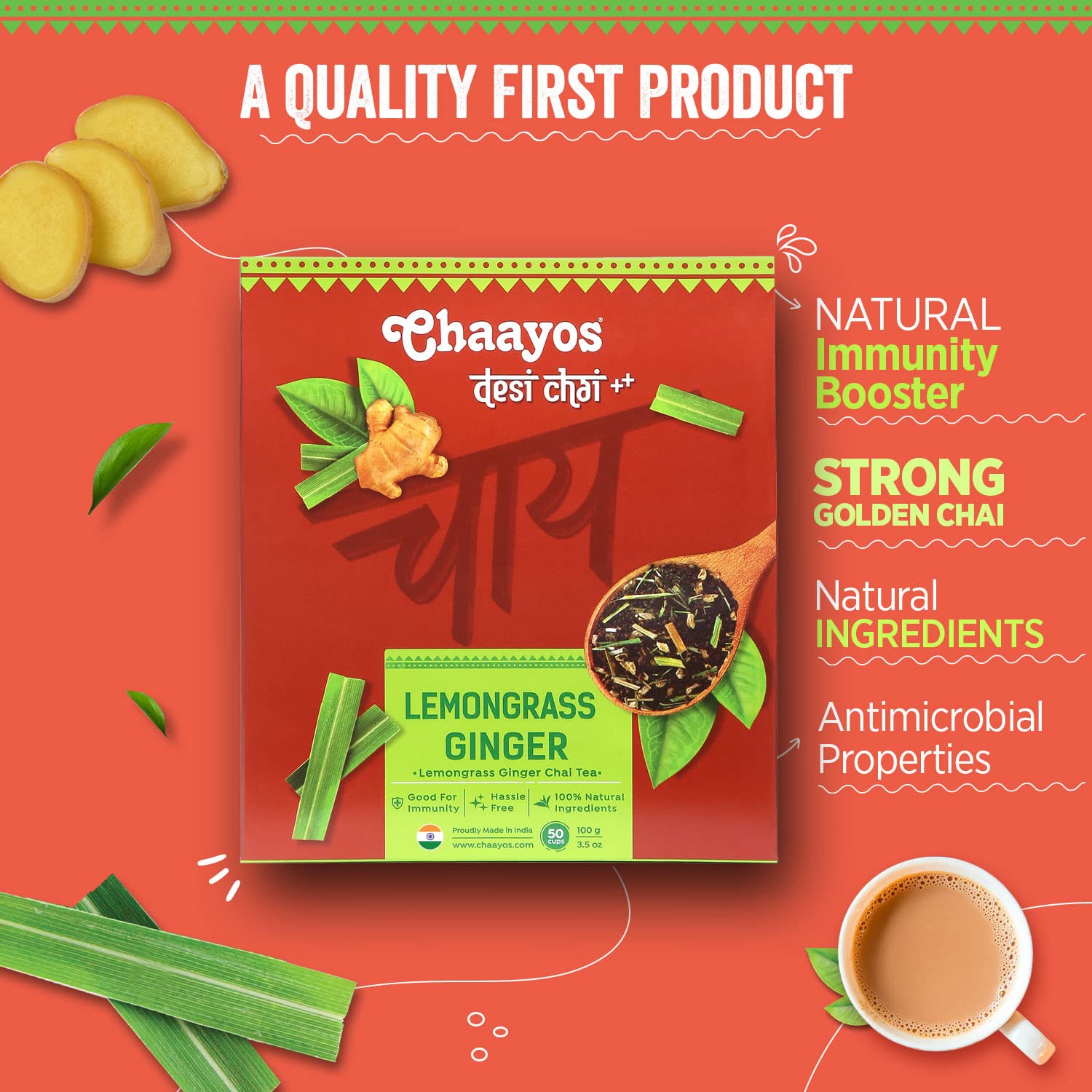 Chaayos Lemongrass Ginger Tea - Premium Chai Patti for Cough &amp; Cold Remedy (100g)(FROM INDIA SAB) - View 2 of 6