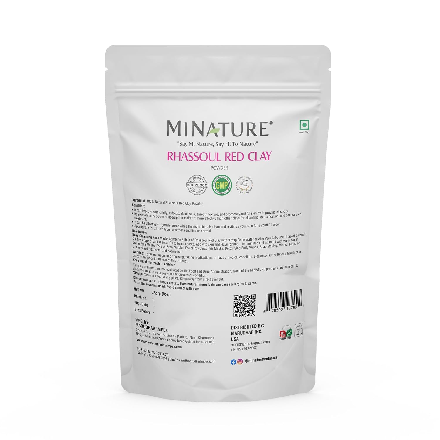mi nature Rhassoul Red Clay Powder For Face Deep Cleansing, Even Skin tone, Acne and Hair Care | All Skin Type &amp; Unisex use| 100% Pure &amp; Herbal hair &amp; Skin care Mask | 227g (8 oz) Pack of 1 - View 2 of 3