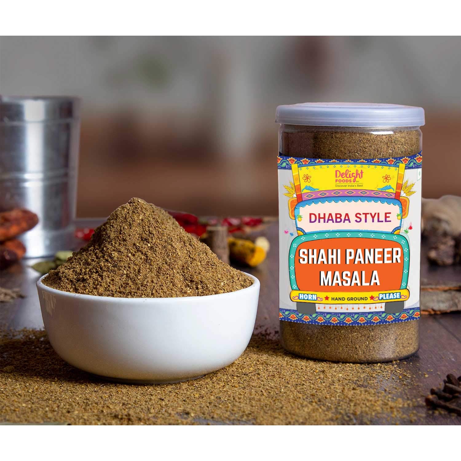 Delight Foods Dhaba Style Shahi Paneer Masala - Hand Ground - (100g) | Reusable Pet Can | with Pre Mixed Garam Masala FROM INDIA (SAM) - View 3 of 4