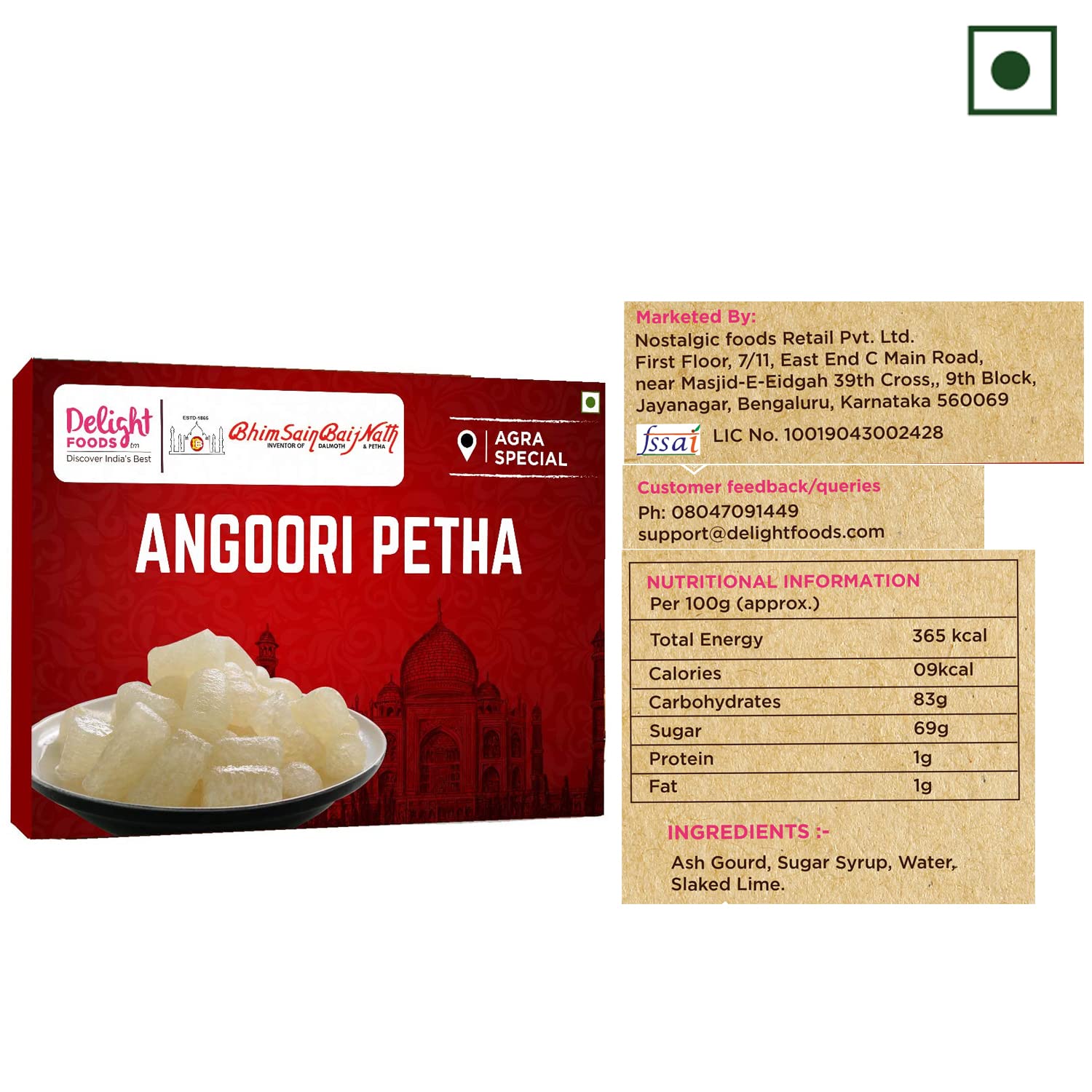 Delight Foods Original Agra Petha 350g | Indian Sweets | Mithai (Angoori Petha) FROM INDIA(SAM) - View 2 of 4