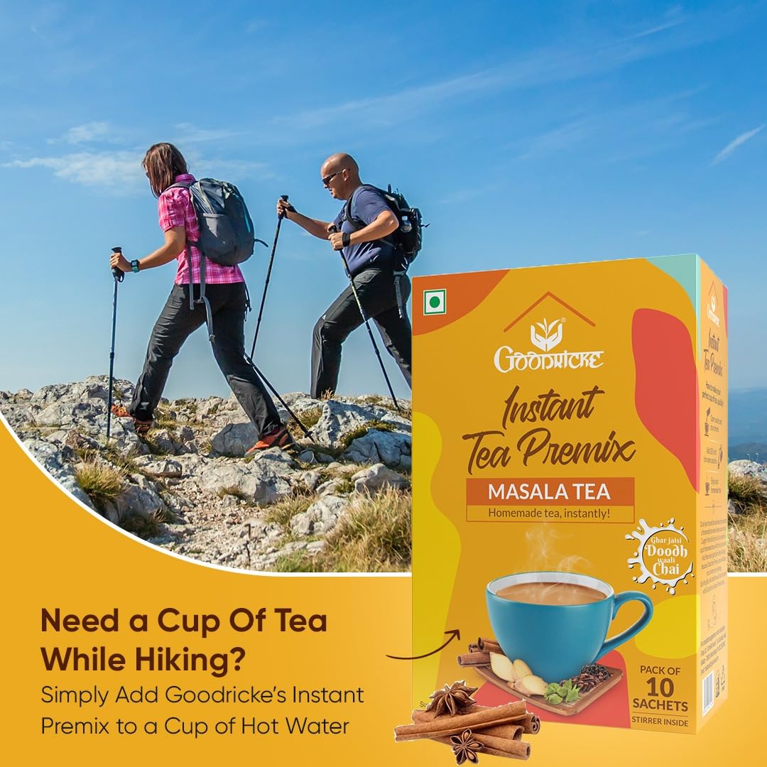 GOODRICKE Instant Tea Premix Combo Pack | Cardamom Tea + Masala Tea - 10 Sachets, | Instant Premix Homemade Green Tea | Richer Taste &amp; Flavour | Iresistible Aroma (FROM INDIA SAB) - View 6 of 6