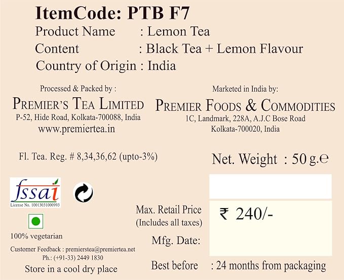 Premiers Lemon Flavoured Tea, Pack of 2, (50g x 2), 100g, 50 Teabags, Citrus Fruit Tea, No additives, Make Iced or hot Tea, Citrusy Notes of Lemon in Black Tea… (FROM INDIA SAB) - View 6 of 6