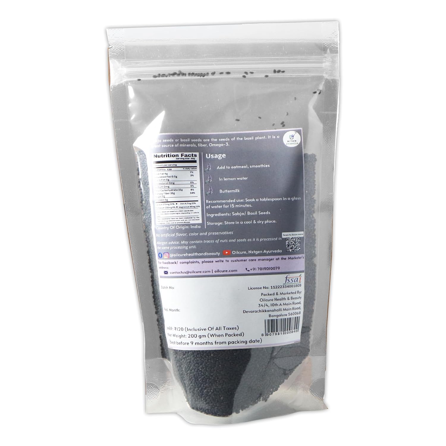 Nxtgen Ayurveda Sabja Seeds | 200 gm | Basil Seed | Premium | Tukmaria - View 3 of 3