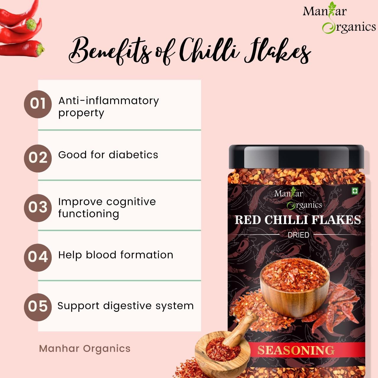 ManHar Organics Red Chilli Flakes Seasonings 250gm - View 4 of 4